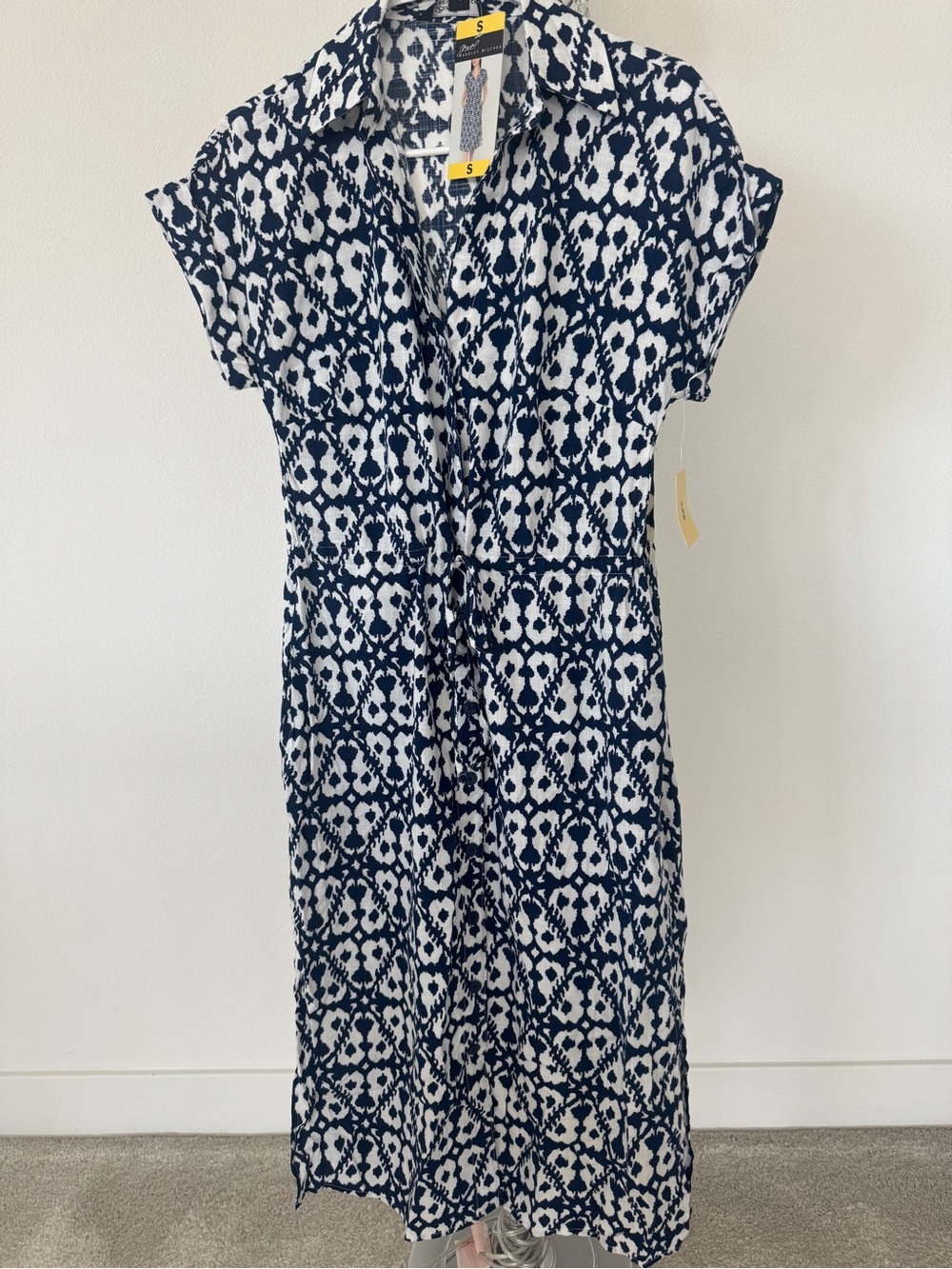 Jewel Badgley Mischka Women's Short Sleeve Button Dress, Blue, Small - NWT
